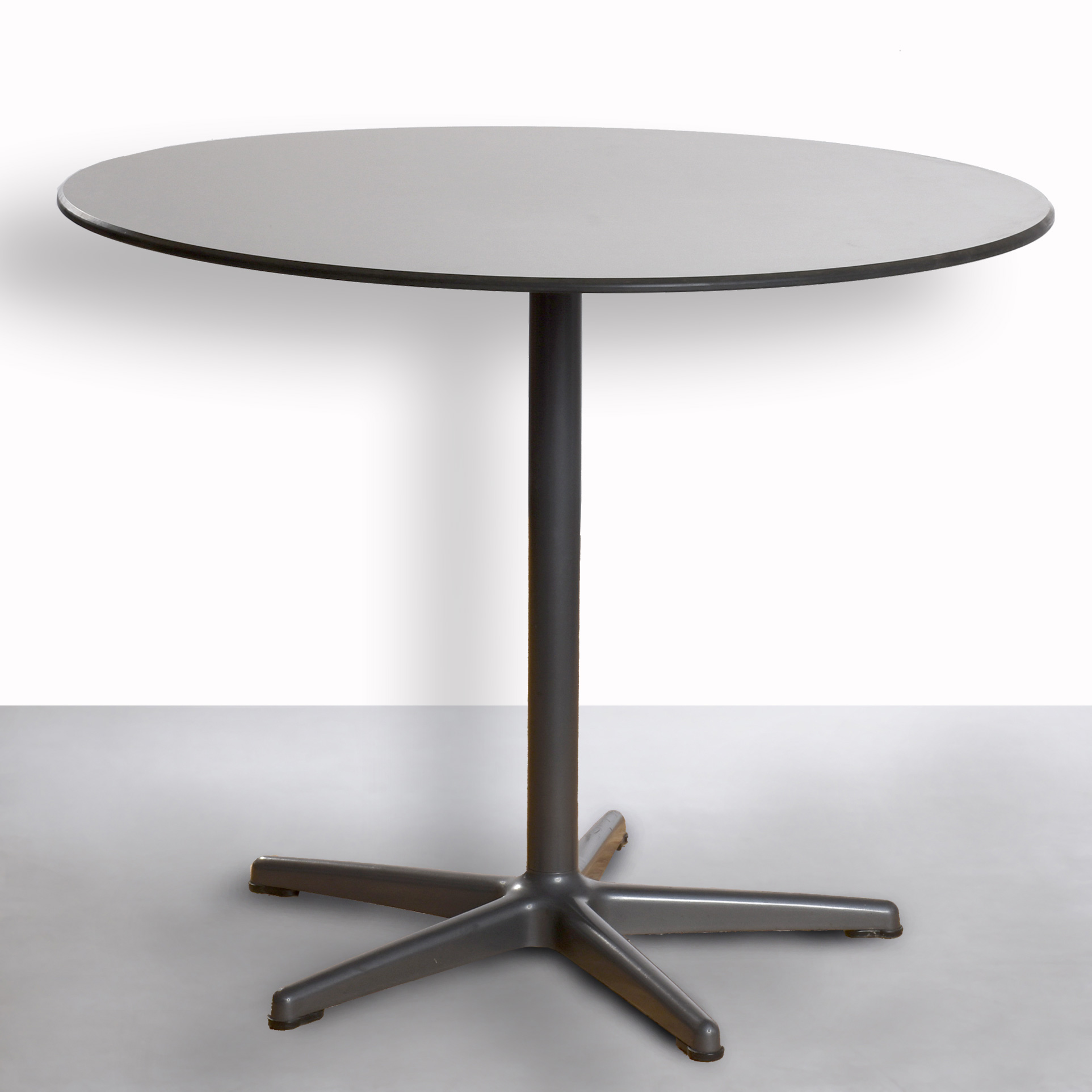 Tisch, von AHREND, Bürotisch mit  runder  Holzplatte anthrazit 12mm dicke, stabilen Metallfuß, Ø 90,