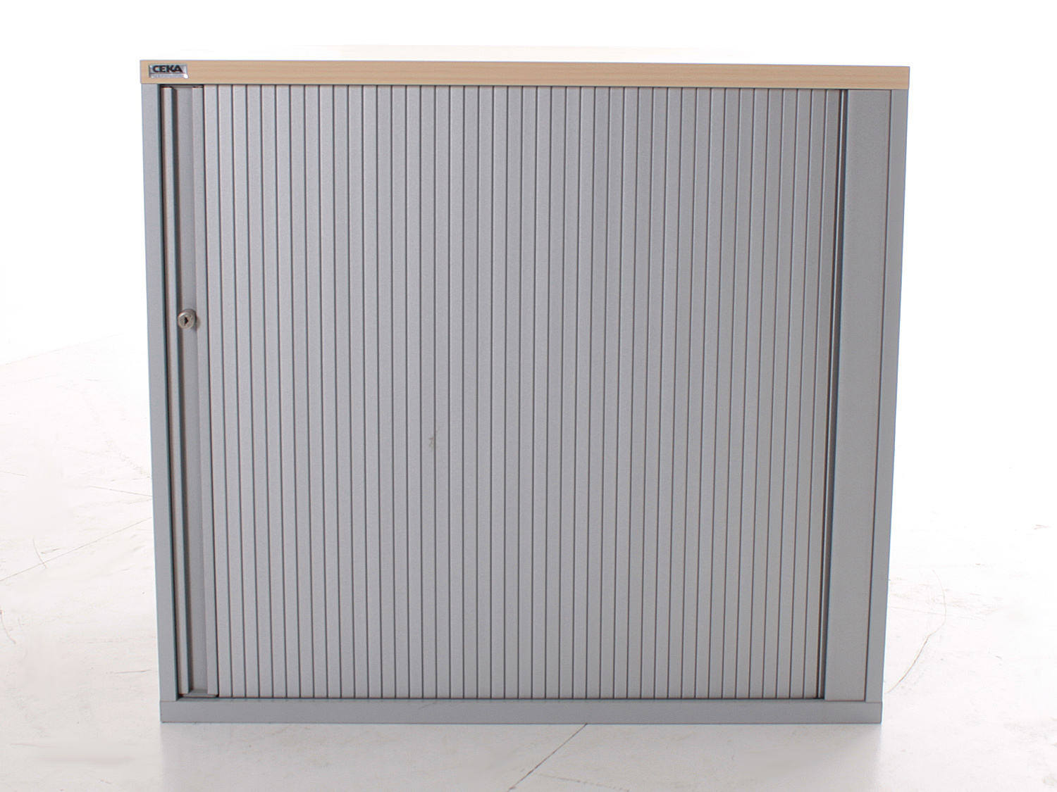 Sideboard 2OH, 73x80cm, Silber, Bucheabdeckung, Rolladenschiebetür, gebrauchte Büromöbel
