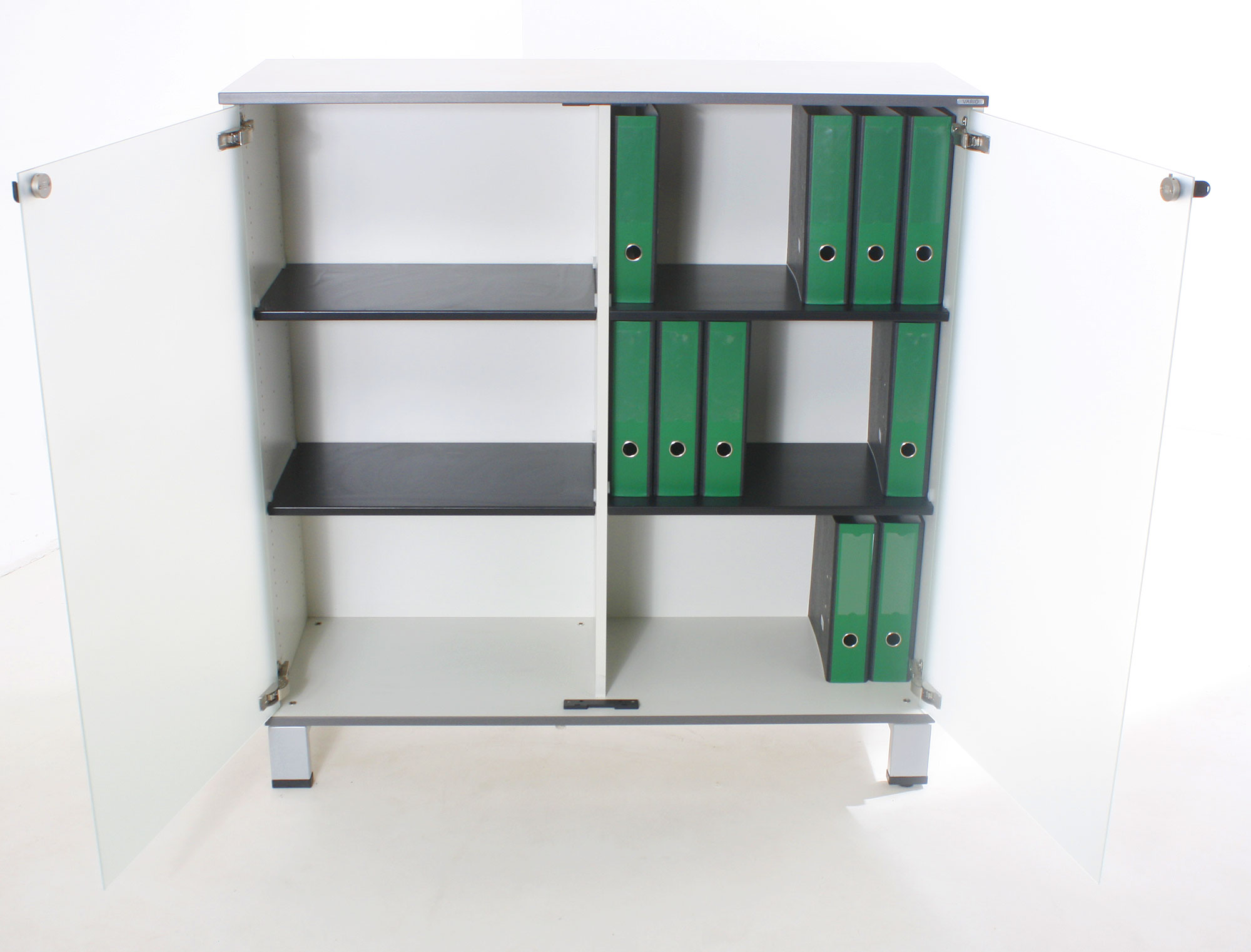 Sideboard 3OH "VARIO",  B 120 x H 126 x T 43 cm, Glastüren, gebrauchte Büromöbel