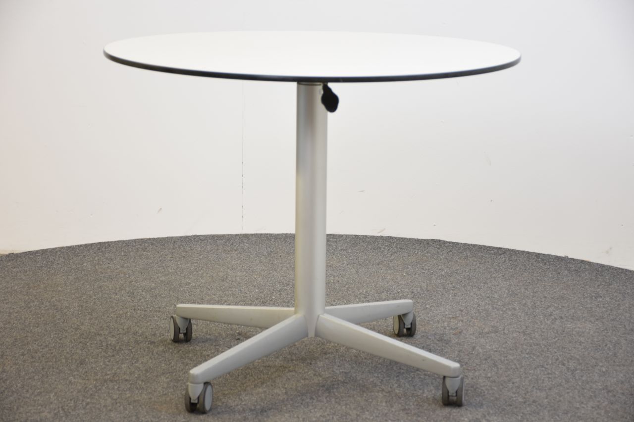 Bene Tisch, rund  Ø 90, höhenverstellbar, weiß, mit Rollen, gebraucht