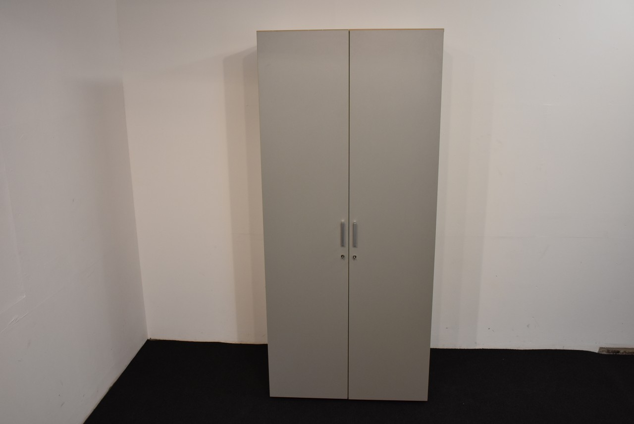Akten- und Garderobenschrank 6OH, 224,5x100cm, grau, Korpus Buche, gebraucht
