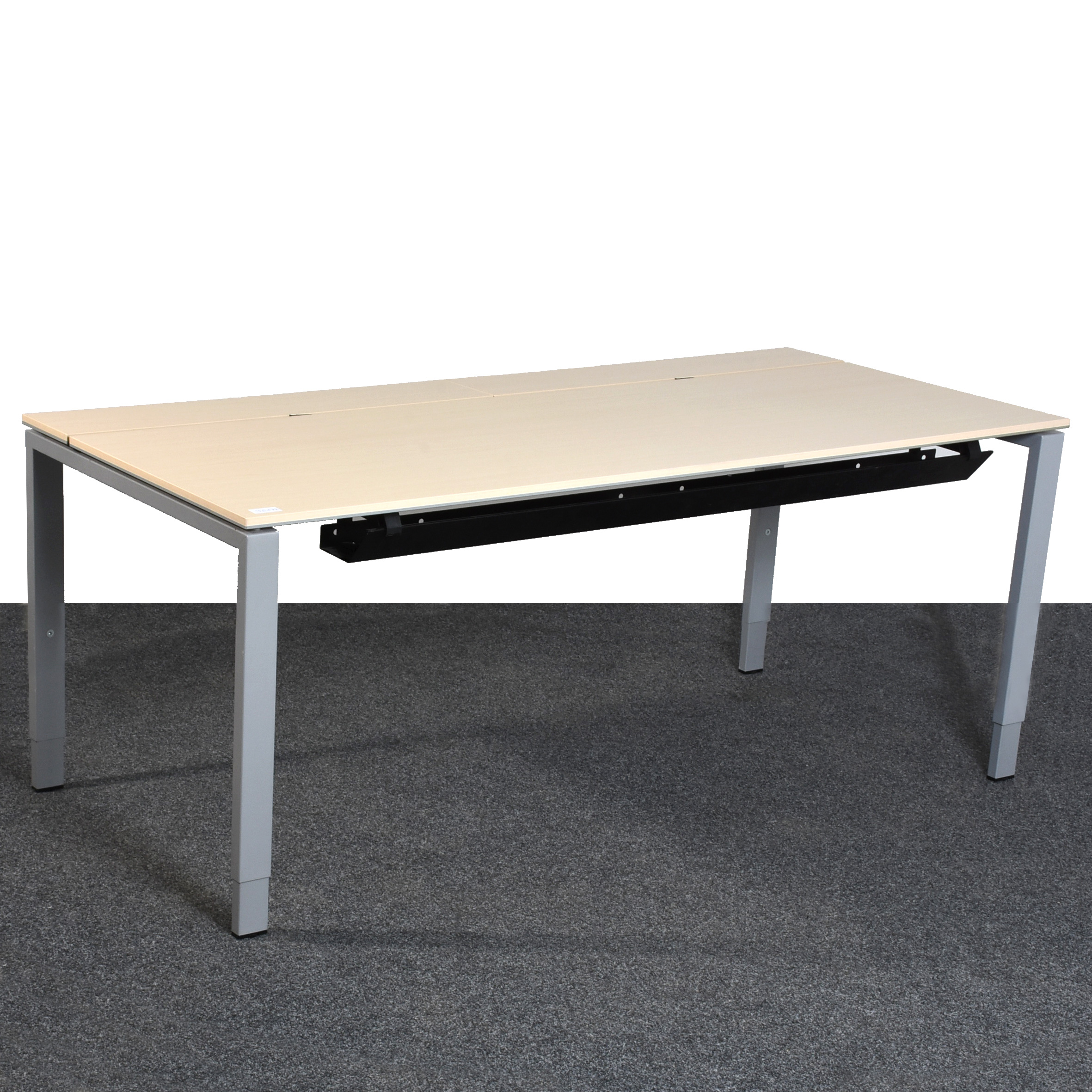 Schreibtisch, 180x80 cm, Platte Ahorn Optik, Beine silber, 2 Klappen, gebraucht