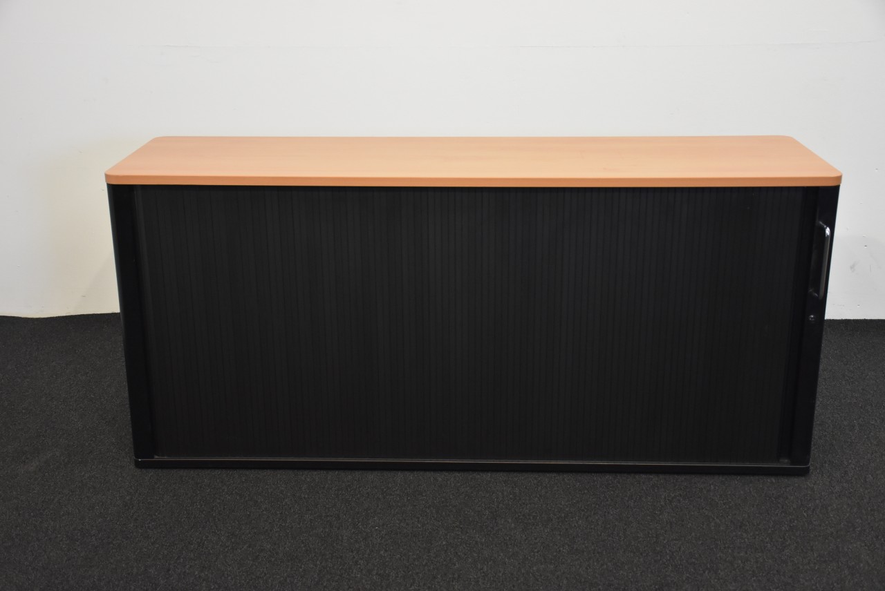 Sideboard 2OH, schwarz mit Bucheablageplatte, Rolltür, gebraucht