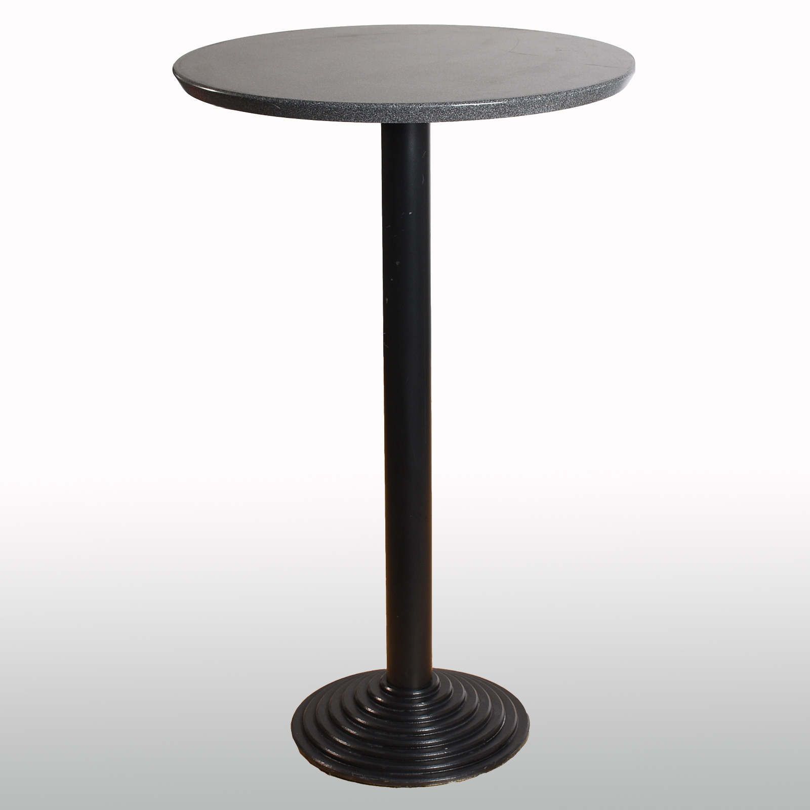 Stehtisch, schwarz-melierte Tischplatte, Ø70cm, runder Fuß, gebraucht
